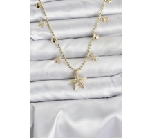 Pirinç Gold Renk Zirkon Taşlı Deniz Yıldızı Model Kadın Kolye - TJ-BKO10644