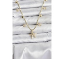 Pirinç Gold Renk Zirkon Taşlı Deniz Yıldızı Model Kadın Kolye - TJ-BKO10644