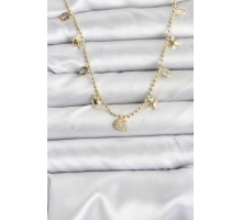 Pirinç Gold Renk Zirkon Taşlı Deniz Kabuğu Model Kadın Kolye - TJ-BKO10646