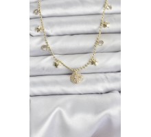 Pirinç Gold Renk Zirkon Taşlı Kutup Yıldızı Model Kadın Kolye - TJ-BKO10647