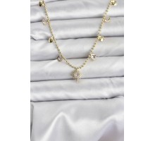 Zirkon Taşlı Kutup Yıldızı Model Pirinç Gold Renk Kadın Kolye - TJ-BKO10648