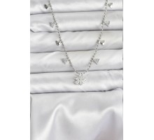 Pirinç Gümüş Renk Zirkon Taşlı Çiçek Model Kadın Kolye - TJ-BKO10652