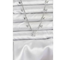 Pirinç Gümüş Renk Zirkon Taşlı Çiçek Model Kadın Kolye - TJ-BKO10652