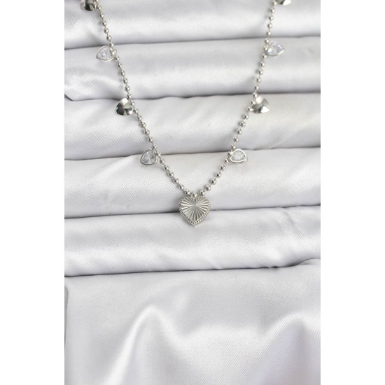 Pirinç Gümüş Renk Kalp Model Kadın Kolye - TJ-BKO10653