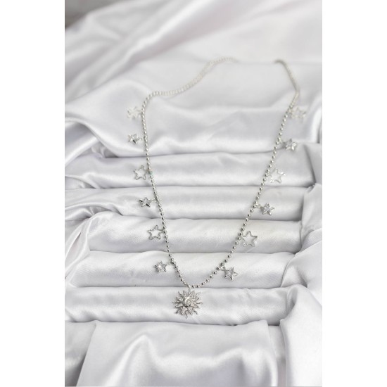 Pirinç Gümüş Renk Güneş Model Kadın Kolye - TJ-BKO10655