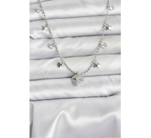 Pirinç Gümüş Renk Zirkon Taşlı Kutup Yıldızı Model Kadın Kolye - TJ-BKO10657