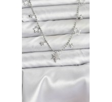 Pirinç Gümüş Renk Zirkon Taşlı Kutup Yıldızı Model Kadın Kolye - TJ-BKO10659