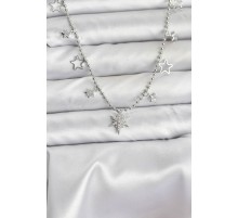 Pirinç Gümüş Renk Zirkon Taşlı Kutup Yıldızı Model Kadın Kolye - TJ-BKO10659