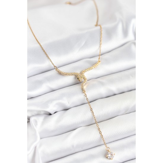 316L Çelik Zincir Gold Renk Yılan Model Y Kolye - TJ-BKO10662