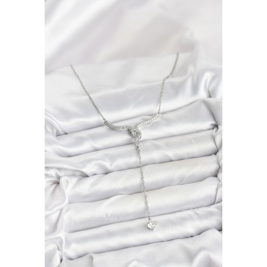 316L Çelik Zincir Gümüş Renk Yılan Model Y Kolye - TJ-BKO10663