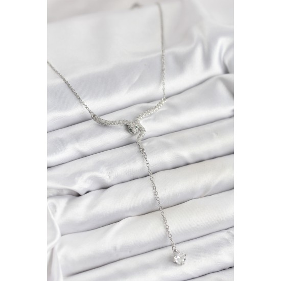 316L Çelik Zincir Gümüş Renk Yılan Model Y Kolye - TJ-BKO10663