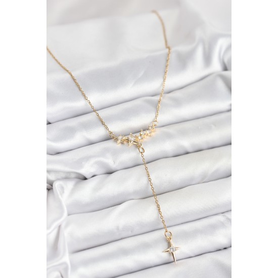 316L Çelik Zincir Gold Renk Yıldız Model Y Kadın Kolye - TJ-BKO10666
