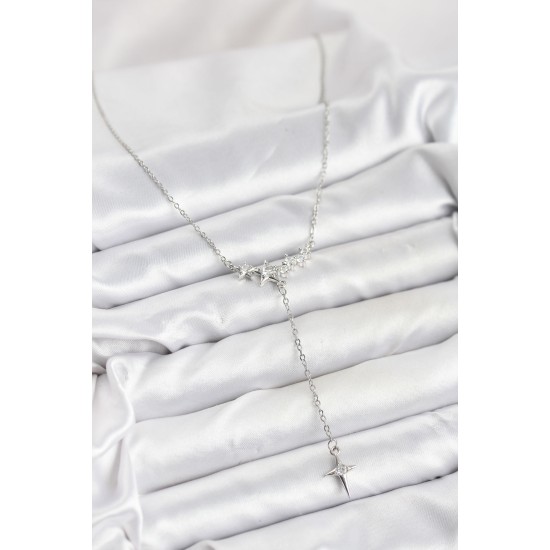 316L Çelik Zincir Gümüş Renk Yıldız Model Y Kadın Kolye - TJ-BKO10667