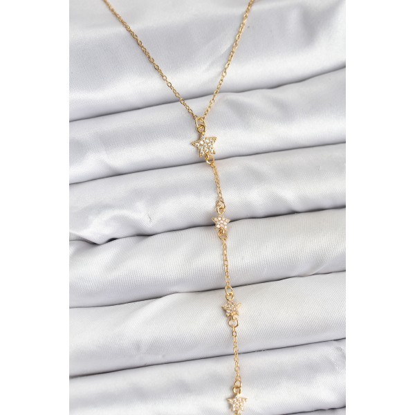 316L Çelik Zincir Gold Renkli Yıldız Model Kadın Y Kolye - TJ-BKO10670