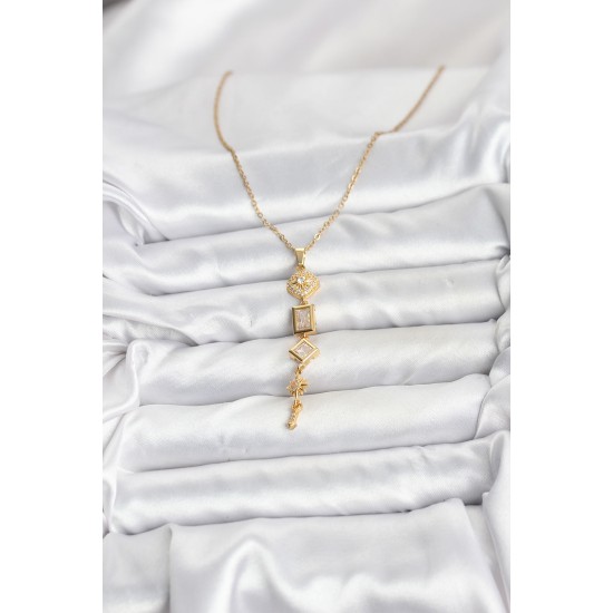 316L Çelik Zincir Gold Renk Kutup Yıldızı Enerji Model Kadın Y Kolye - TJ-BKO10672