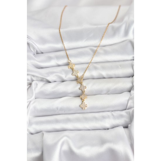 316L Çelik Zincir Gold Renk Yonca Model Kadın Kolye - TJ-BKO10674