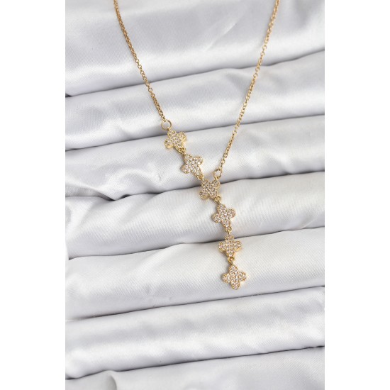 316L Çelik Zincir Gold Renk Yonca Model Kadın Kolye - TJ-BKO10674