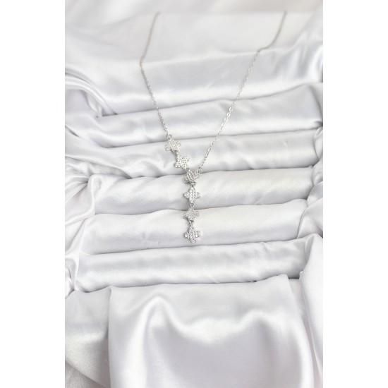 316L Çelik Zincir Gümüş Renk Yonca Model Kadın Kolye - TJ-BKO10675