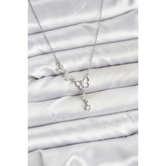 316L Çelik Zincir Gümüş Renk Kelebek Model Kadın Kolye - TJ-BKO10677