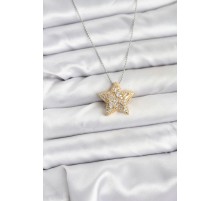 316L Çelik Zincir Gümüş Renk Zincirli Gold Yıldız Model Kadın Kolye - TJ-BKO10679