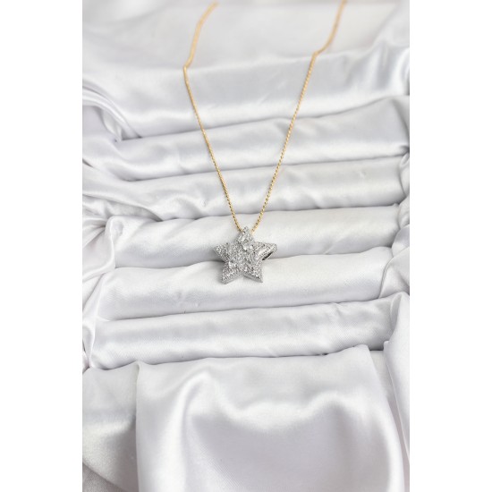 316L Çelik Zincir Gold Renk Zincirli Gümüş Yıldız Model Kadın Kolye - TJ-BKO10680