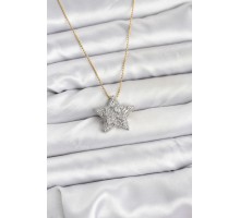316L Çelik Zincir Gold Renk Zincirli Gümüş Yıldız Model Kadın Kolye - TJ-BKO10680