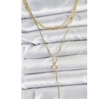 Pirinç Gold Renk Kalp Detaylı 3'lü Kombin Y Kadın Kolye - TJ-BKO10690