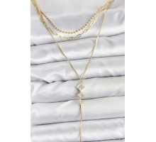 Pirinç Gold Renk Zirkon Taş Detaylı 3'lü Kombin Y Kadın Kolye - TJ-BKO10691