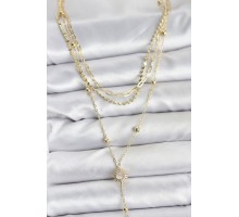 Pirinç Gold Renk Güneş Model Detaylı 3'lü Kombin Y Kadın Kolye - TJ-BKO10692