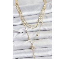 Pirinç Gold Renk Güneş Model Detaylı 3'lü Kombin Y Kadın Kolye - TJ-BKO10692