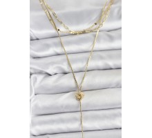 Pirinç Gold Renk Düğüm Model Detaylı 3'lü Kombin Y Kadın Kolye - TJ-BKO10693