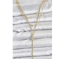 Pirinç Gold Renk Zirkon Taşlı Yonca Model Detaylı 3'lü Kombin Y Kadın Kolye - TJ-BKO10699