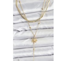 Pirinç Gold Renk Zirkon Taşlı Model Detaylı 3'lü Kombin Y Kadın Kolye - TJ-BKO10700