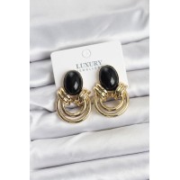 Pirinç Gold Renk Siyah Taşlı Vintage Kadın Küpe TJ-BKP11355