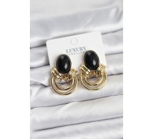 Pirinç Gold Renk Siyah Taşlı Vintage Kadın Küpe - TJ-BKP11355