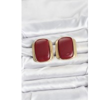 Pirinç Gold Renk Bordo Plaka Vintage Kadın Küpe - TJ-BKP11359
