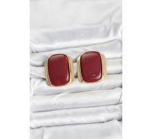 Pirinç Gold Renk Bordo Plaka Vintage Kadın Küpe - TJ-BKP11359