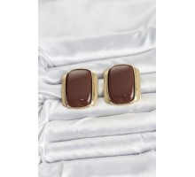 Pirinç Gold Renk Kahverengi Plaka Vintage Kadın Küpe - TJ-BKP11361