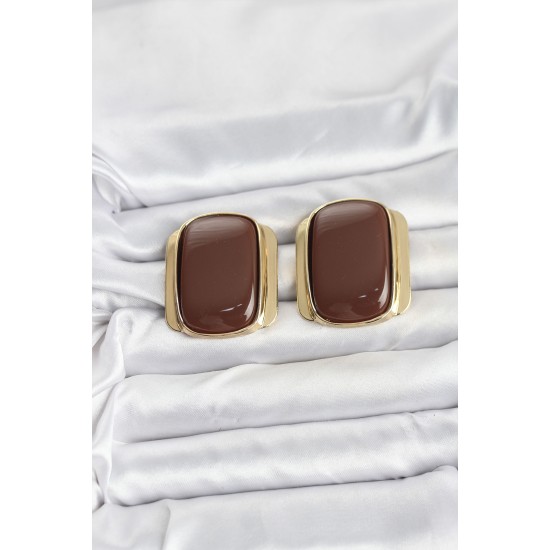 Pirinç Gold Renk Kahverengi Plaka Vintage Kadın Küpe - TJ-BKP11361