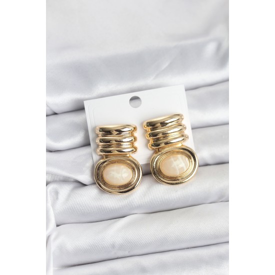 Pirinç Gold Krem Renk Vintage Kadın Küpe - TJ-BKP11362