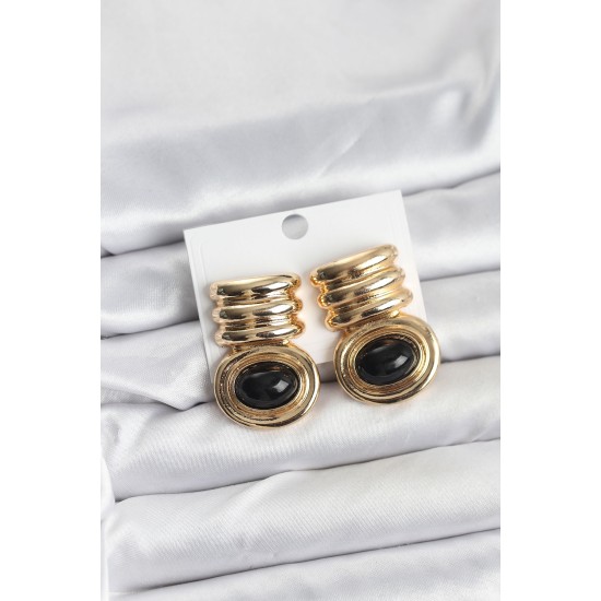 Pirinç Gold Siyah Renk Vintage Kadın Küpe - TJ-BKP11363