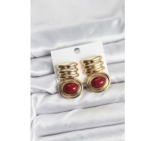 Pirinç Gold Bordo Renk Vintage Kadın Küpe - TJ-BKP11364