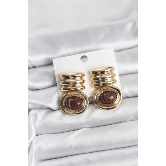 Pirinç Gold Kahverengi Renk Vintage Kadın Küpe - TJ-BKP11365