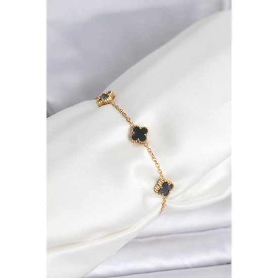 316L Çelik Gold Renk Siyah Baby Boy Yonca Bileklik - TJ-BB8083