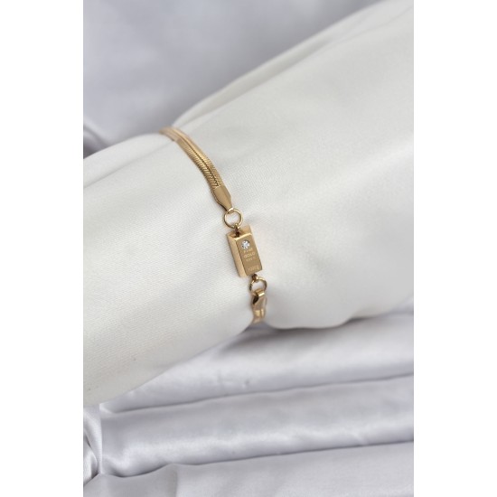 316L Çelik Gold Renk Külçe Altın Model Kadın Bileklik - TJ-BB8085