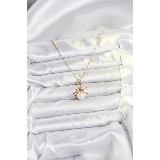 316L Çelik Zincir Gold Renk Kardan Adam Model Yılbaşı Temalı Kadın Kolye - TJ-BKO10702