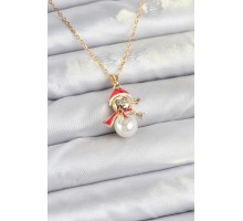 316L Çelik Zincir Gold Renk Kardan Adam Model Yılbaşı Temalı Kadın Kolye - TJ-BKO10702