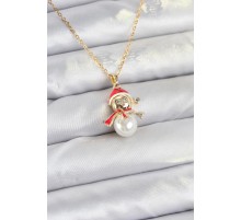 316L Çelik Zincir Gold Renk Kardan Adam Model Yılbaşı Temalı Kadın Kolye - TJ-BKO10702