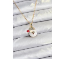 316L Çelik Zincir Gold Renk Şapkalı Kardan Adam Kafası Model Yılbaşı Temalı Kadın Kolye - TJ-BKO10703