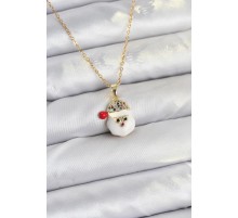 316L Çelik Zincir Gold Renk Şapkalı Kardan Adam Kafası Model Yılbaşı Temalı Kadın Kolye - TJ-BKO10703